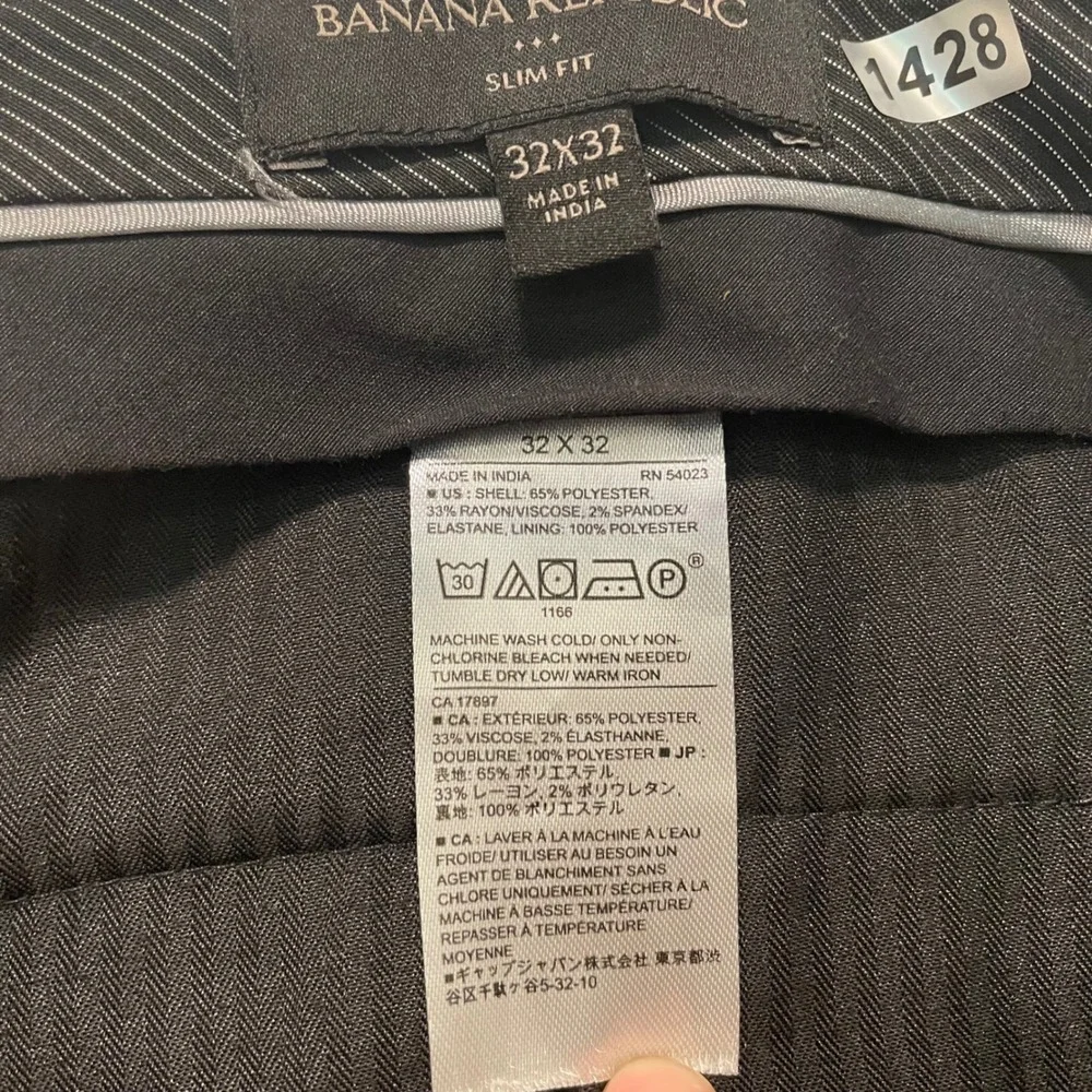 Banana Republic Slim Fit Dress Pants Men 32x32 Charcoal Grey Flat Front Trousers